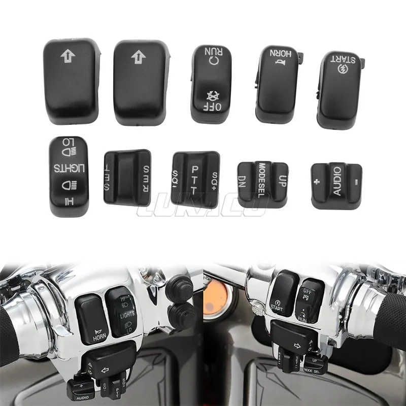 For Harley VRSC XL XR Softail Dyna FLHR FLHRC 1996-2013 Chrome Motorcycle 10 pcs Black Handle Control Switch Housing Button Caps