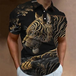 Animal Men Polo 3d Tiger&Lion Printed Ferocious Beast Men’S Clothing Summer Casual Short Sleeve Loose Oversize Shirts Senior Top