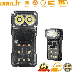 BORUiT Rotatable keychain Flashlight Sensor Headlight 800LM Type-C Rechargeable Work Light With Magnet Clip Camping Lantern