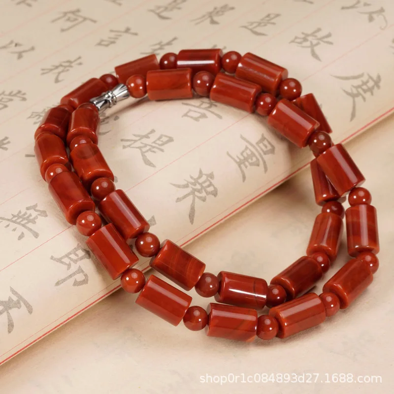 South New Red Agate Festival High-Rise Jade Barrel Beads Cute Women Necklace Jewelry