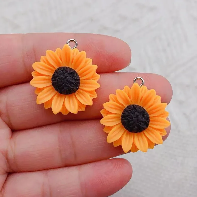 10pcs Trend Sunflower Flower Resin charms For Making Craft Accessory Decor Bulk DIY Jewelry Findings Making