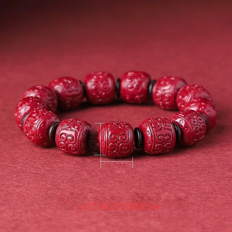 

Real Natural Cinnabar Old Patterned Beads Bracelet Lucky Amulet Fashion Jewelry Fashion Charm Holiday Gifts for Girl Women