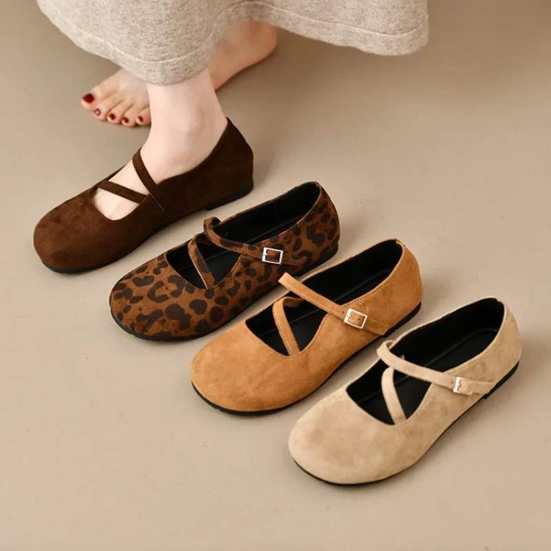 

Designer Elegant Buckle High Quality Suede Brand Ballet Flats Women Cozy Round Toe Shallow Mary Jane Shoe Women's Tabis Shoes