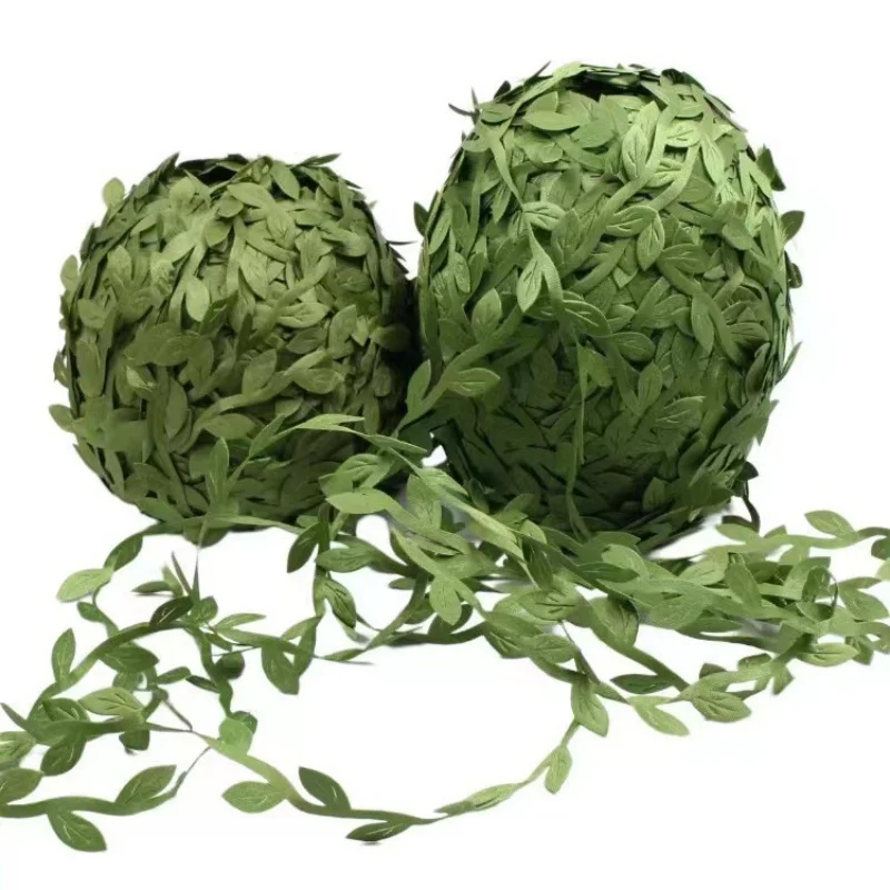 10m/roll Green Leaf Vine Artificial Plant Silk Leaves Rattan Gift Package Ribbon Scrapbook DIY Wreath Decor Wedding Party Supply