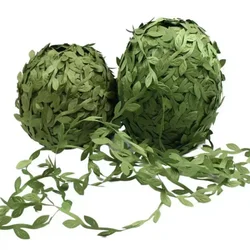 10m/roll Green Leaf Vine Artificial Plant Silk Leaves Rattan Gift Package Ribbon Scrapbook DIY Wreath Decor Wedding Party Supply