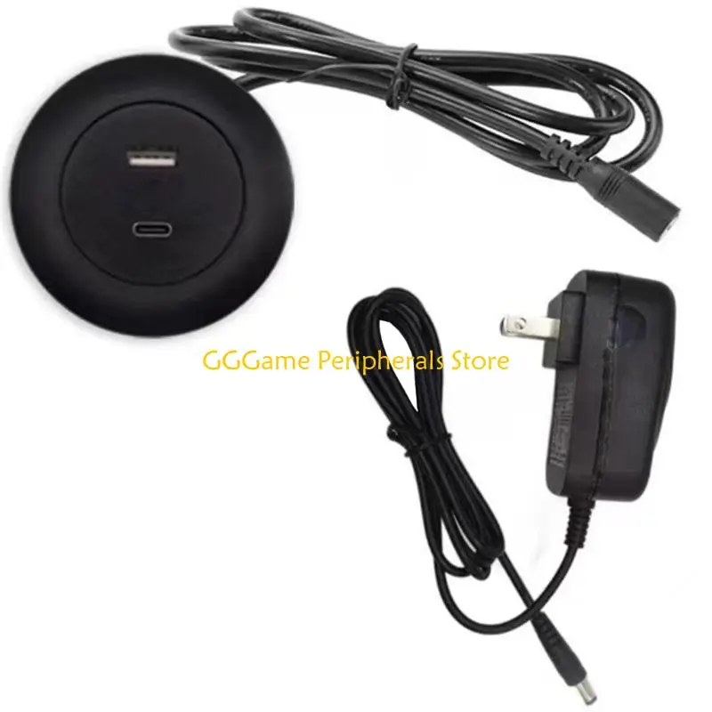 

U55B 2 Port USB Desk Grommet Hole Round Desktop Charging Station USB & Type C Embedded Power Adapters