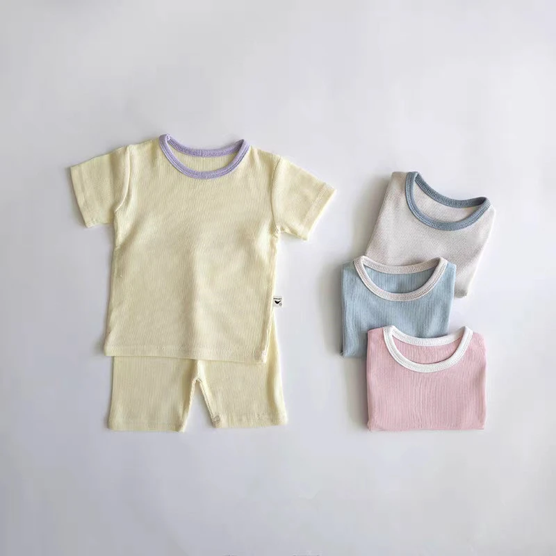 

2026 Summer New baby Short Sleeve Casual Clothes Set children solid Homewear tops + shorts 2pcs suit Toddler girl Outfits