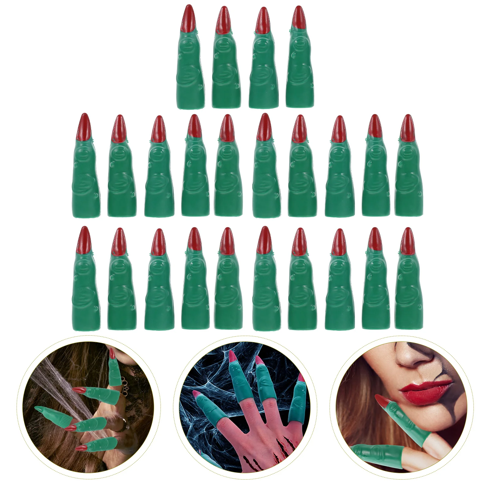 24 Pcs Halloween Nail Kit Finger Covers Cosplay Role Witch Nails Props Pranking Plastic Fake Fingers