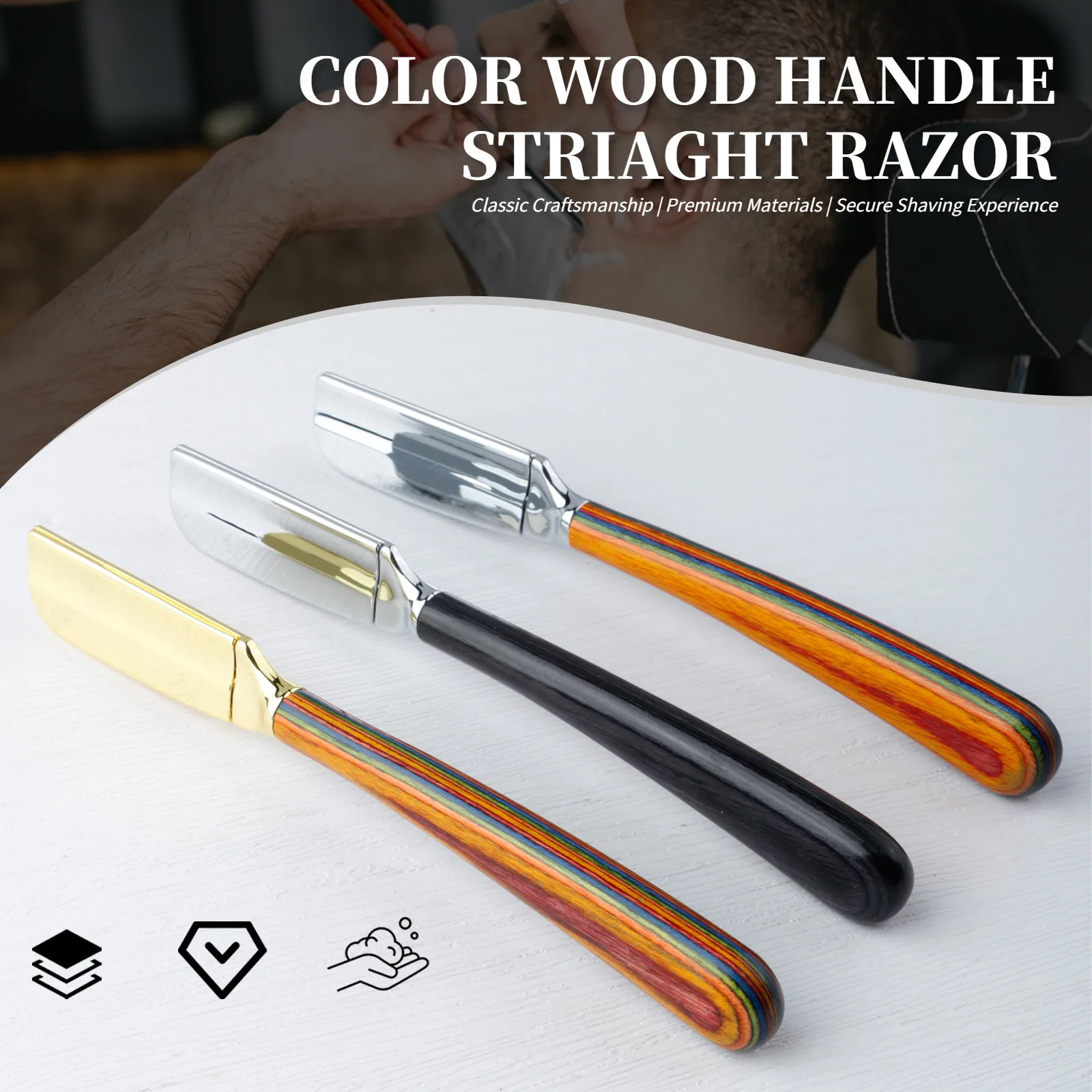 New Color Wood Handle Baber Straight Razor For Men Salon Hair Removal Tools Manual Stainless Steel  Beard Shaving Knife Holder