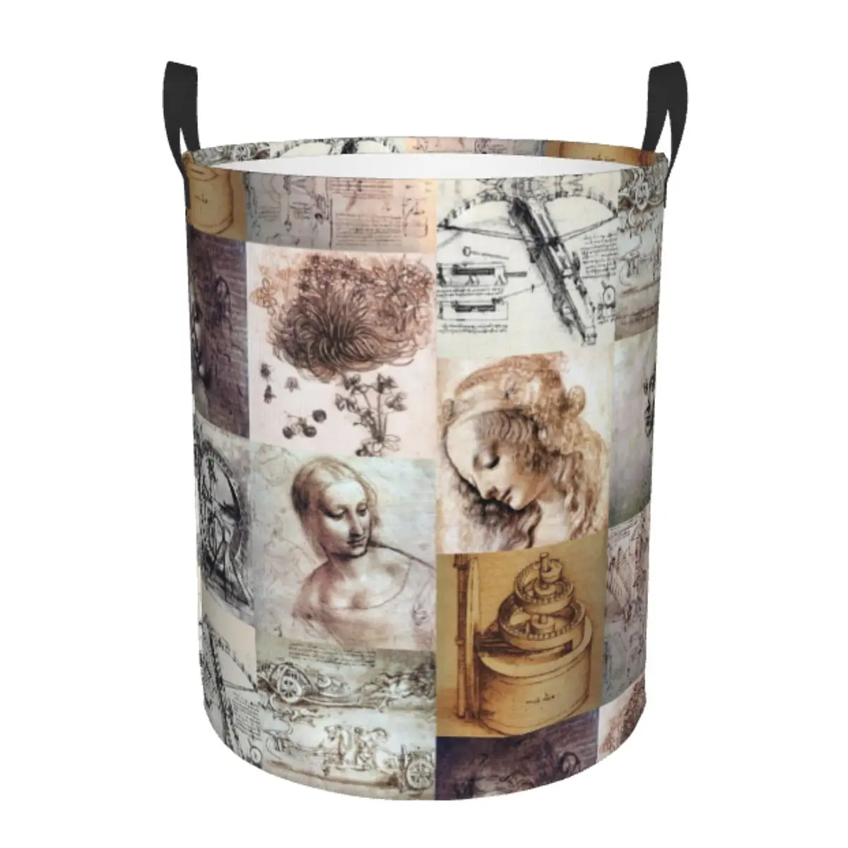 Custom Leonardo Da Vinci Artwork Laundry Basket Foldable Painting Art Clothes Hamper for Nursery Kids Toys Storage Bin