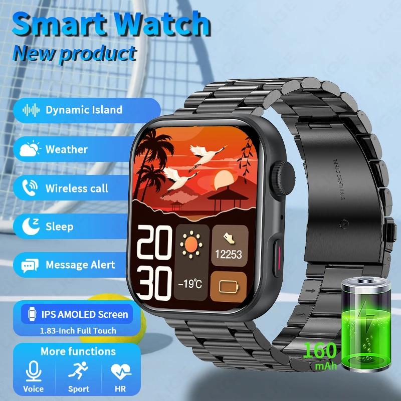 

Смарт-часы Choice LIGE для мужчин 2026 с HD-экраном 1,83 дюйма, голосовым помощником, управлением музыкой, пульсометром, шагомером, напоминанием о звонках