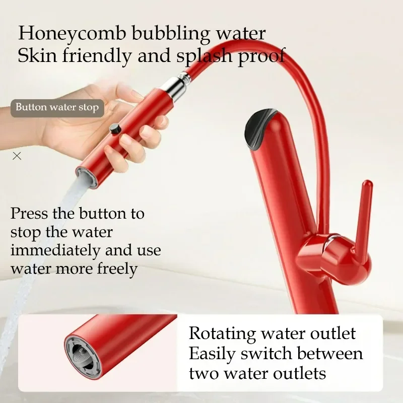 Telescopic Bathroom Kitchen Faucet with Two Spout Modes Single Mixer Sink Hot And Cold Water Switching Free New Design