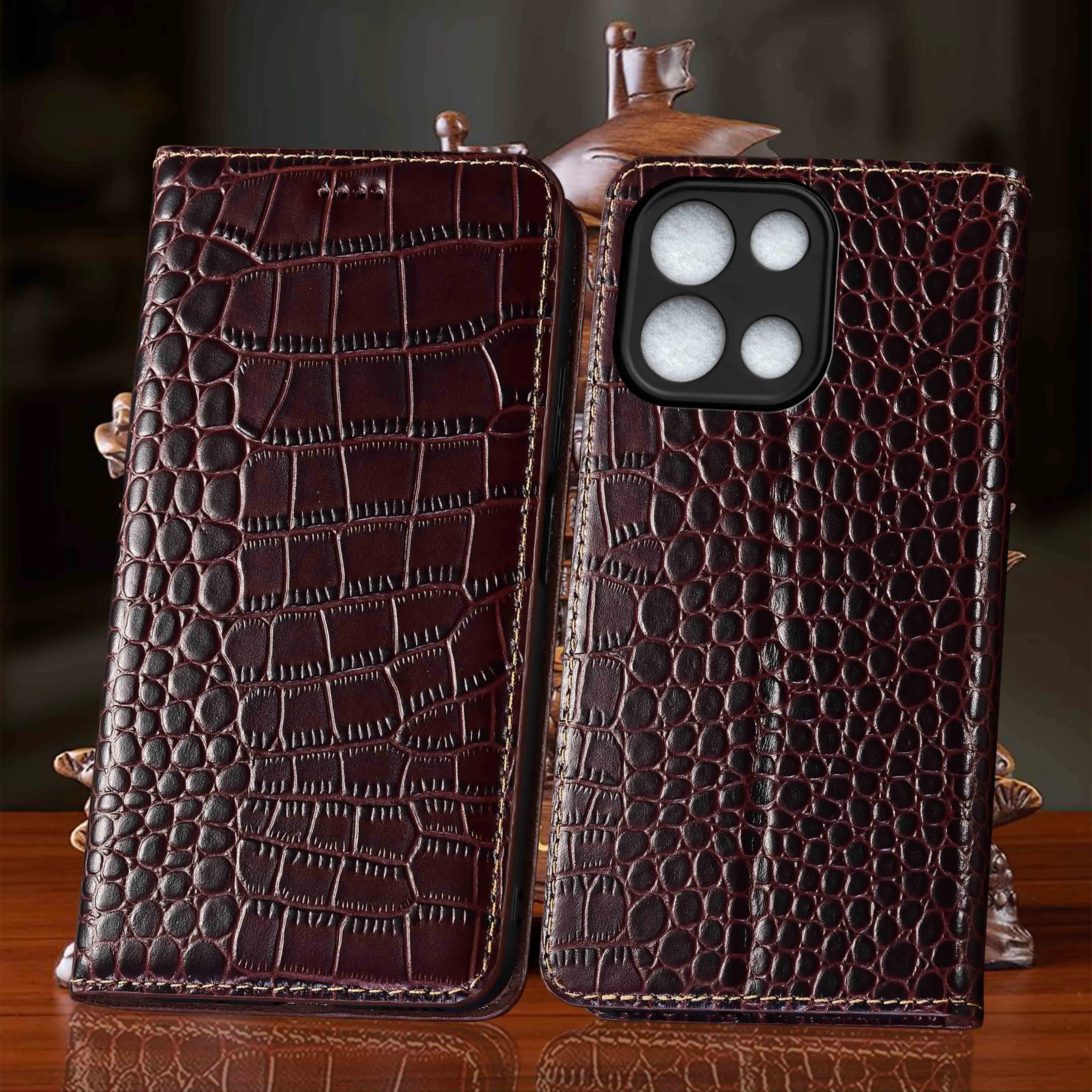 For Oneplus Nord 2 CE2 3 CE3 4 CE4 5 CE5 6 CE6 Lite Crocodile Pattern Of Genuine Leather Flip Phone Case Cowhide Scratch-Proof