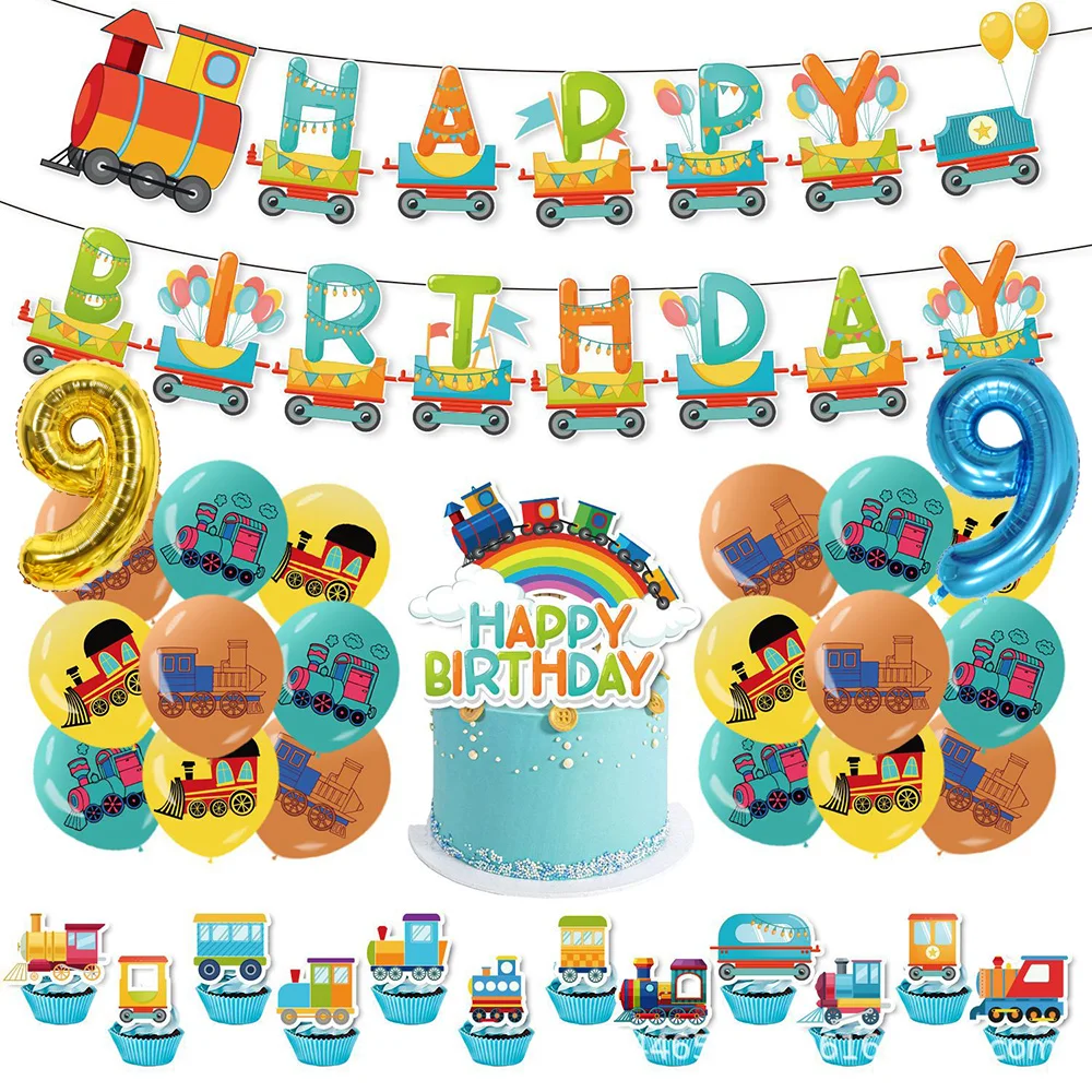 

Тема мультяшного поезда, украшения для вечеринки в честь 1-10 лет, набор воздушных шаров с номером, топпер для торта, реквизит для детского душа, товары для вечеринок, подарки для детей