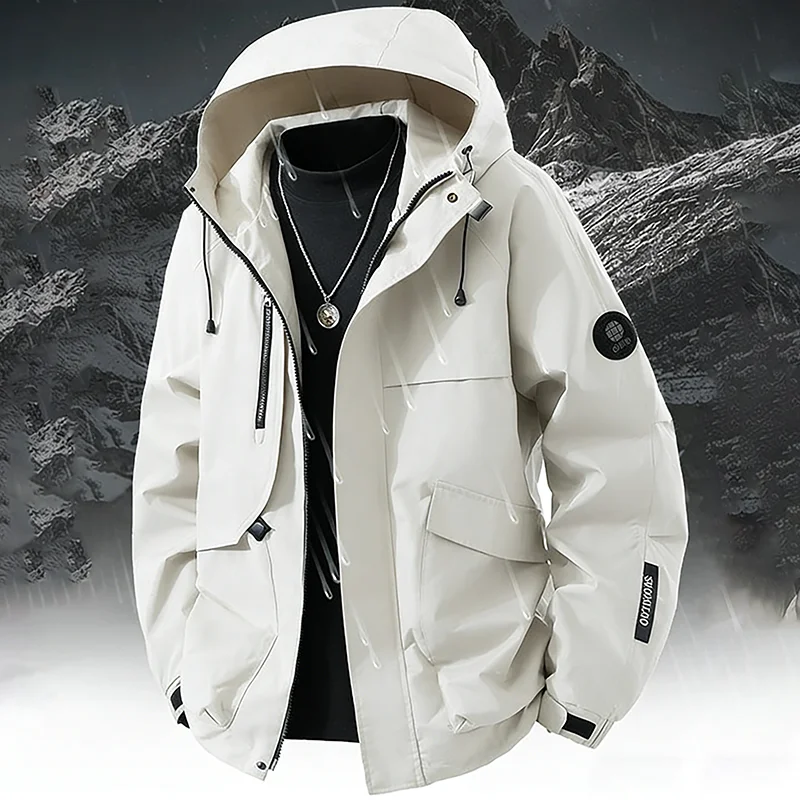Men's Outdoor Hooded Jackets Spring Autumn Windproof Windbreaker Sports Camping Climbing Trekking Multi Pocket Hiking Jackets
