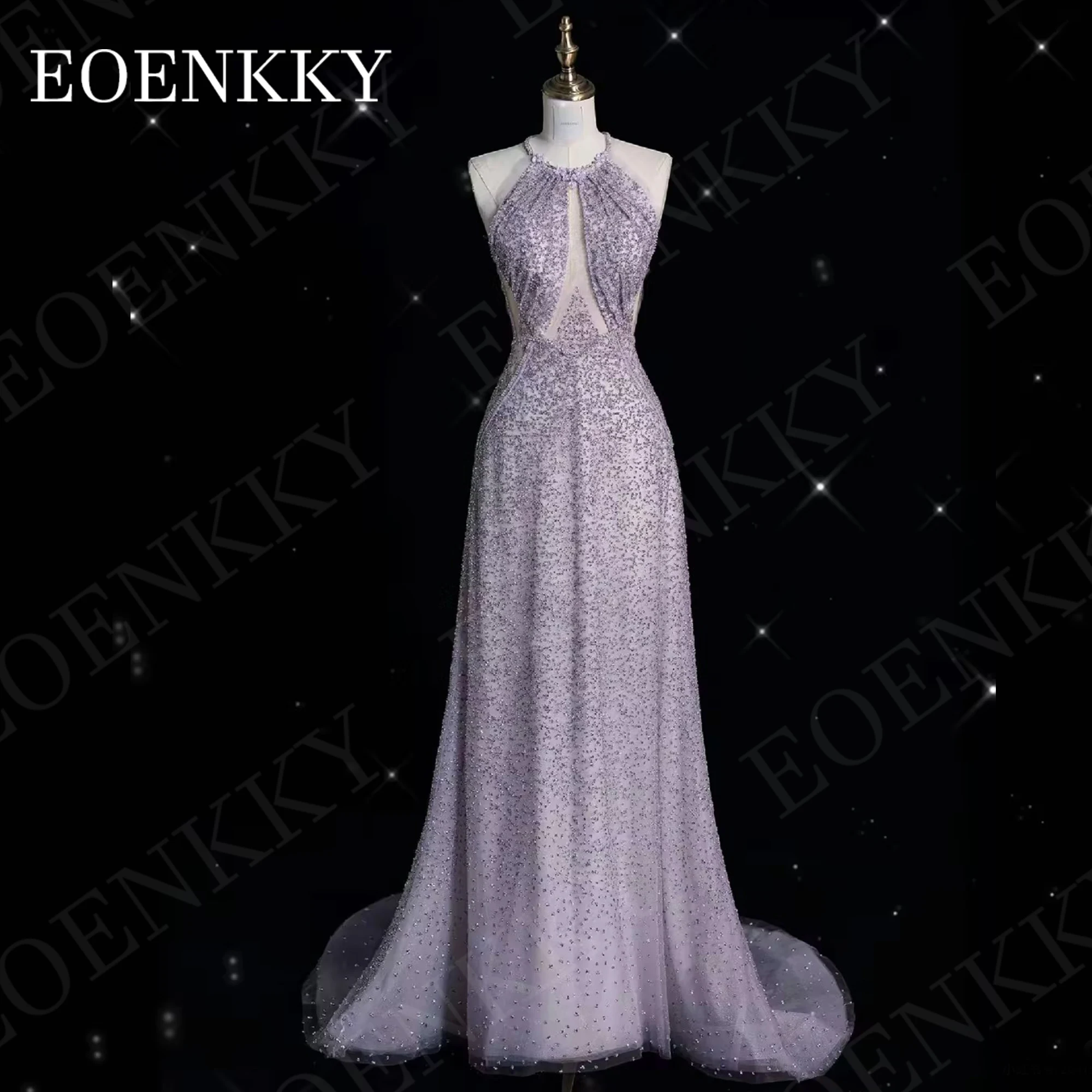 EOENKKY-vestido de noche de sirena de Arabia Saudita con cuello Halter vestidos de lujo con cuentas brillantes para ocasiones especiales Halter Arabia Saudí sirena vestido de noche fantasma espalda lujoso vestido de oc