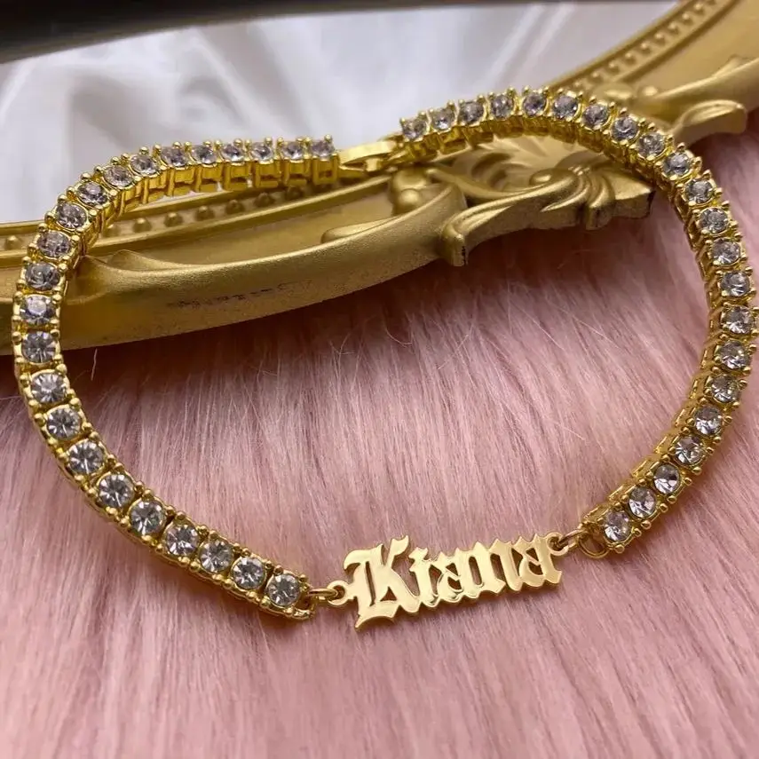 Tennis Chain Custom Name Anklet Personalized Luxury Hip Hop Jewelry Stainless Steel Tennis Chain Anklets Gift for Girlfriend