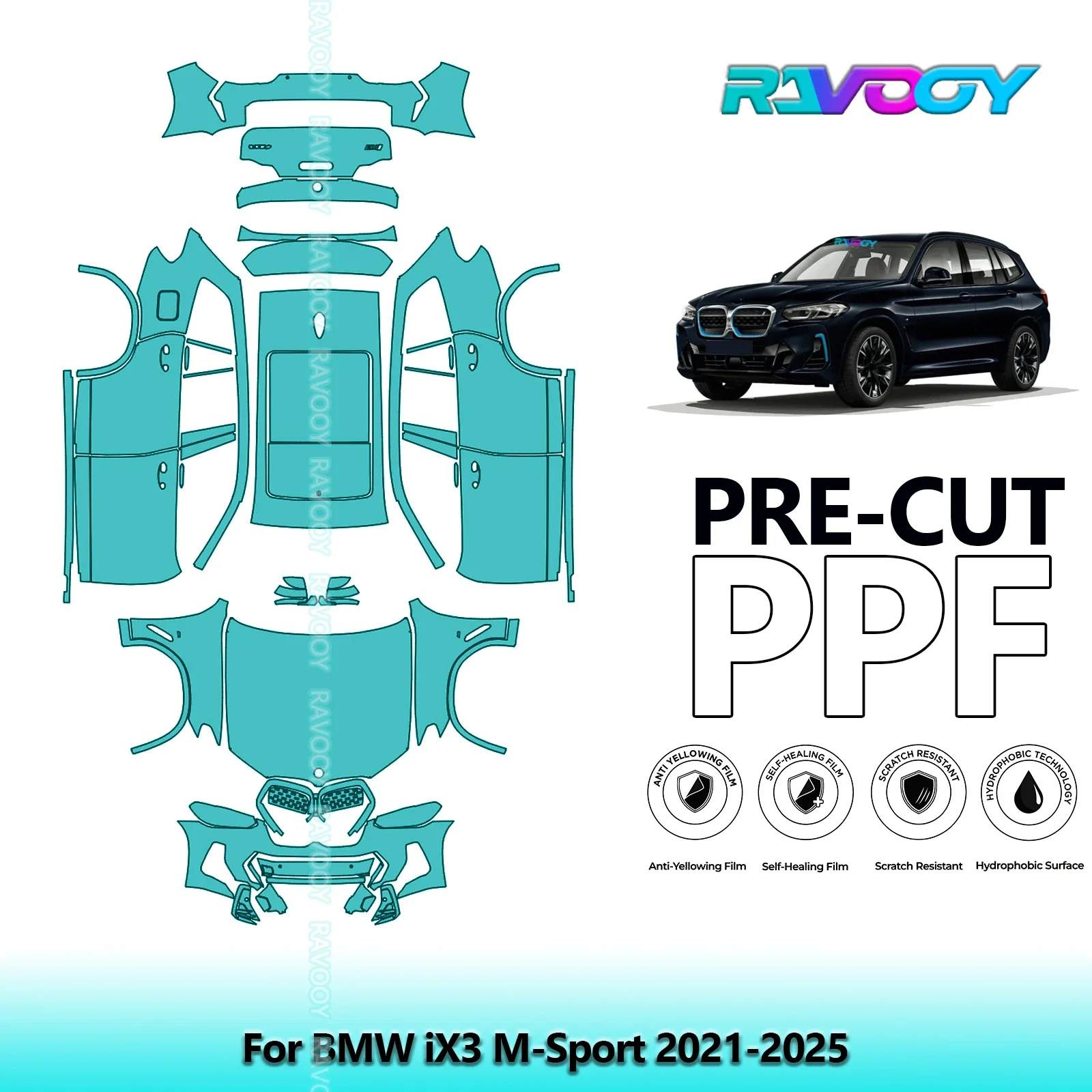 

Car Precut PPF Paint Protection Film Full Vehicle For BMW iX3 M-Sport 2021-2025Clear Bra PPF Kit