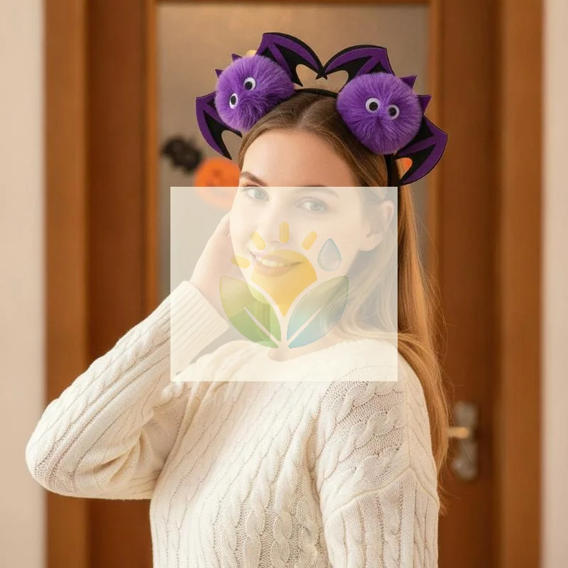 Premium Material Halloween Bat Wing Pom Pom Headband Monster Eyeball Hair Hoop for Adult Costume Cosplay Party