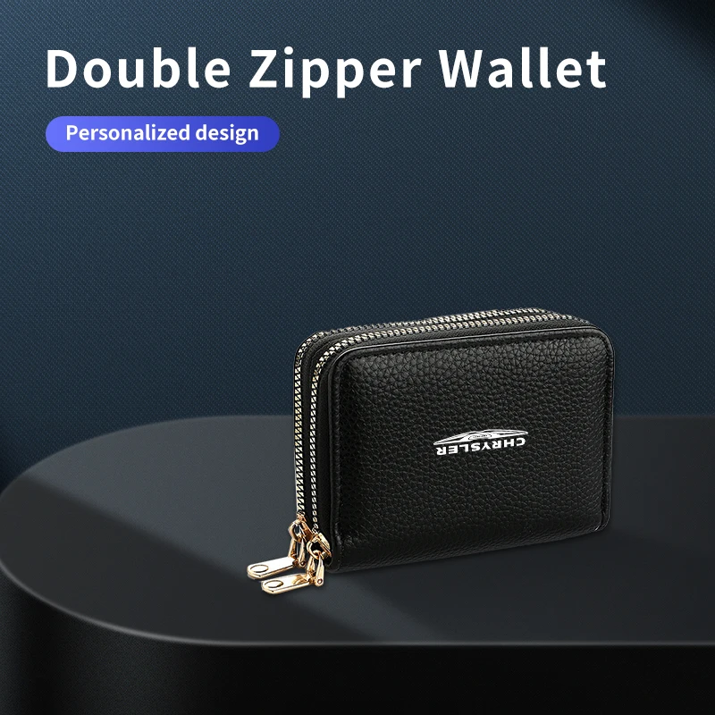 Car Double Zip Key Purse Leather Coin Purse Coin Credit Card Bag For Chrysler 300c Android Town Voyager Cruiser Pacifica Aspen