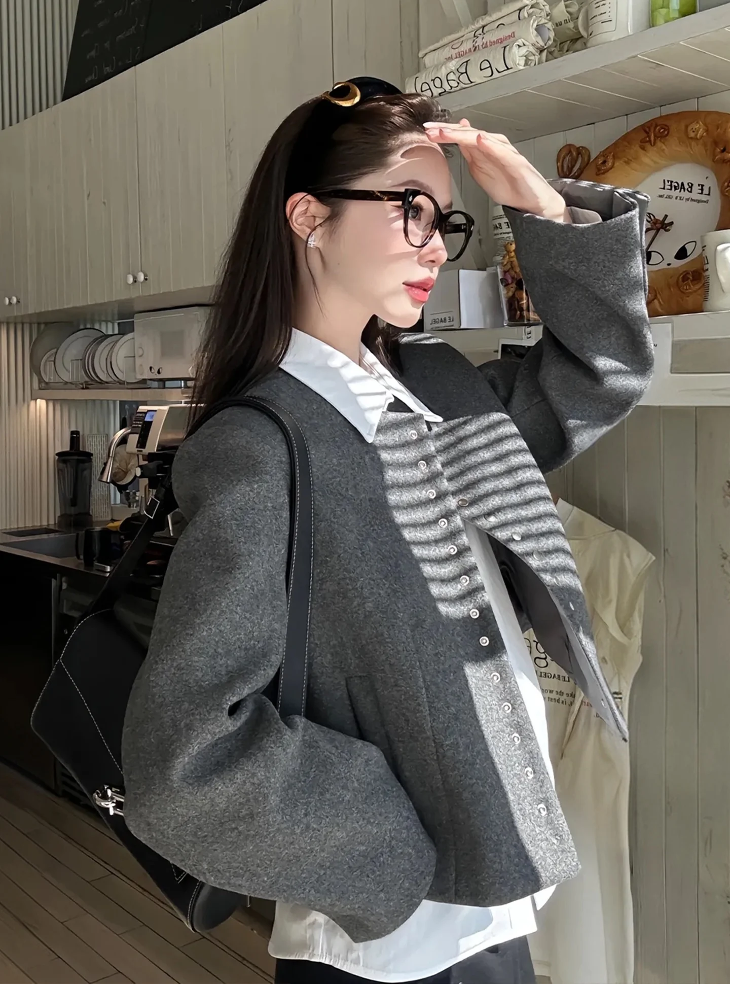Korean Sle ort ey Jaet Women's Early Autumn Faionable Unique Beautiful Coat Top for Small Figures 2025 New Arrival