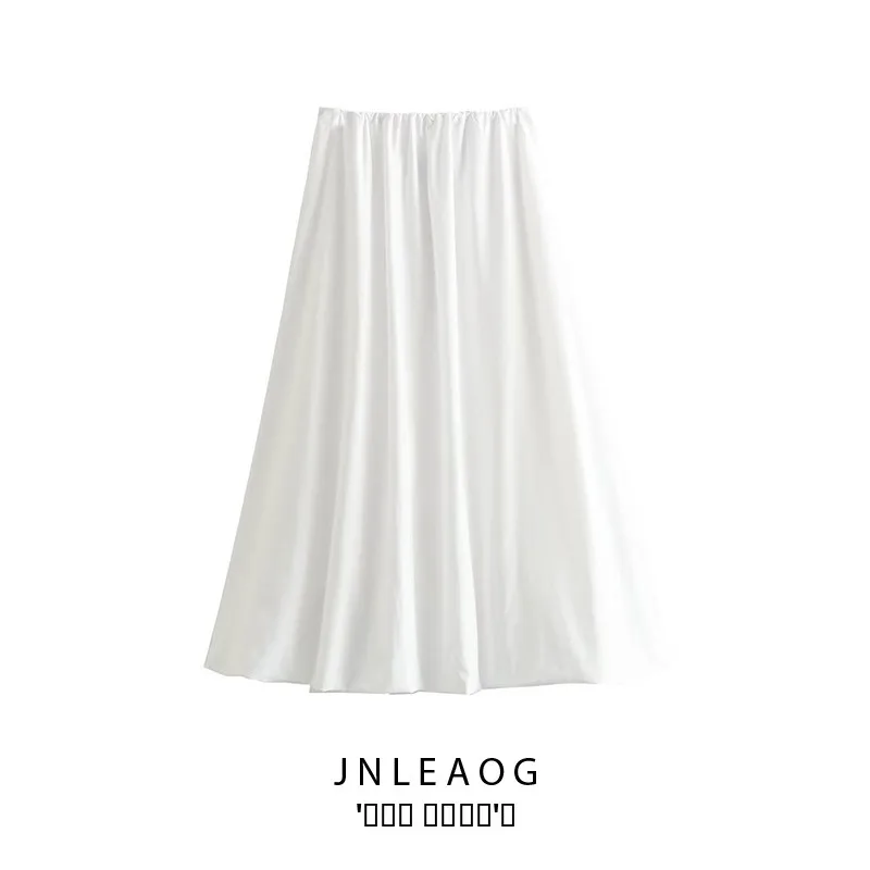 

JNLEAOG Spring New Women's Loose Midi Skirt Faion Sensation High Waist A-Line Casual Polyester Fiber Pure Color Skirt