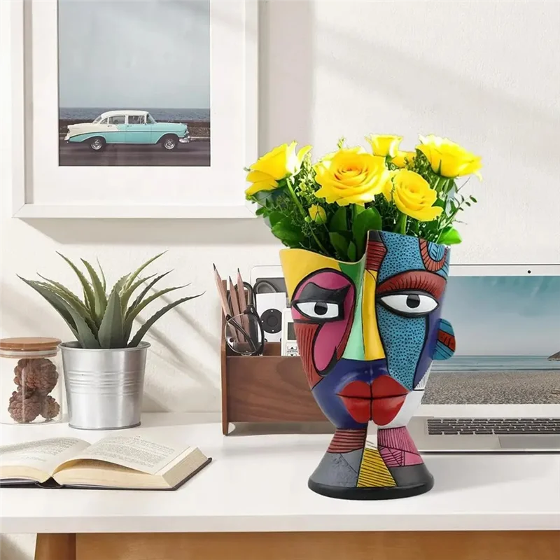 

SEWS-Contemporary Abstract Face Outdoor Resin Planter For Decorative Home And Garden Use