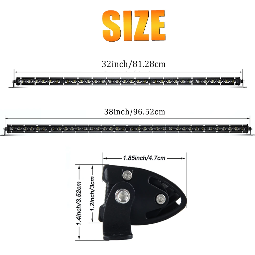 1 Row 6D LED Light Bar 32/38 Inch 6000K White Ultra Long Driving Work Light Roof Light IP67 360° Adjustable For Offroad 4WD ATV UTV Boat，12-24V