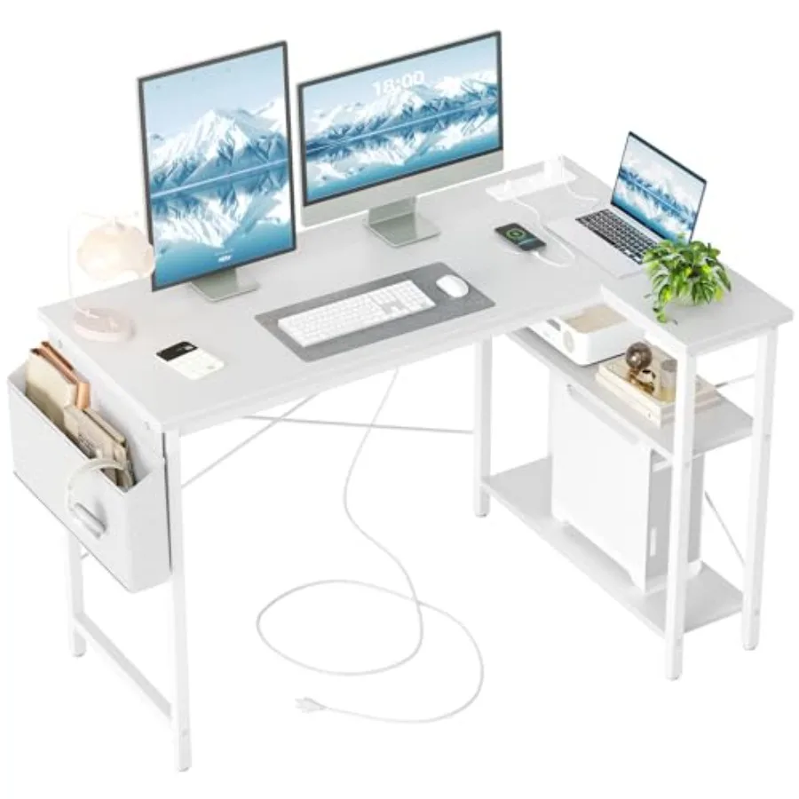 

L Shaped Computer Desk with Power Outlets Small Corner Desk with Reversible Shelves Gamg Desk Computer Table Study Writg Desk f