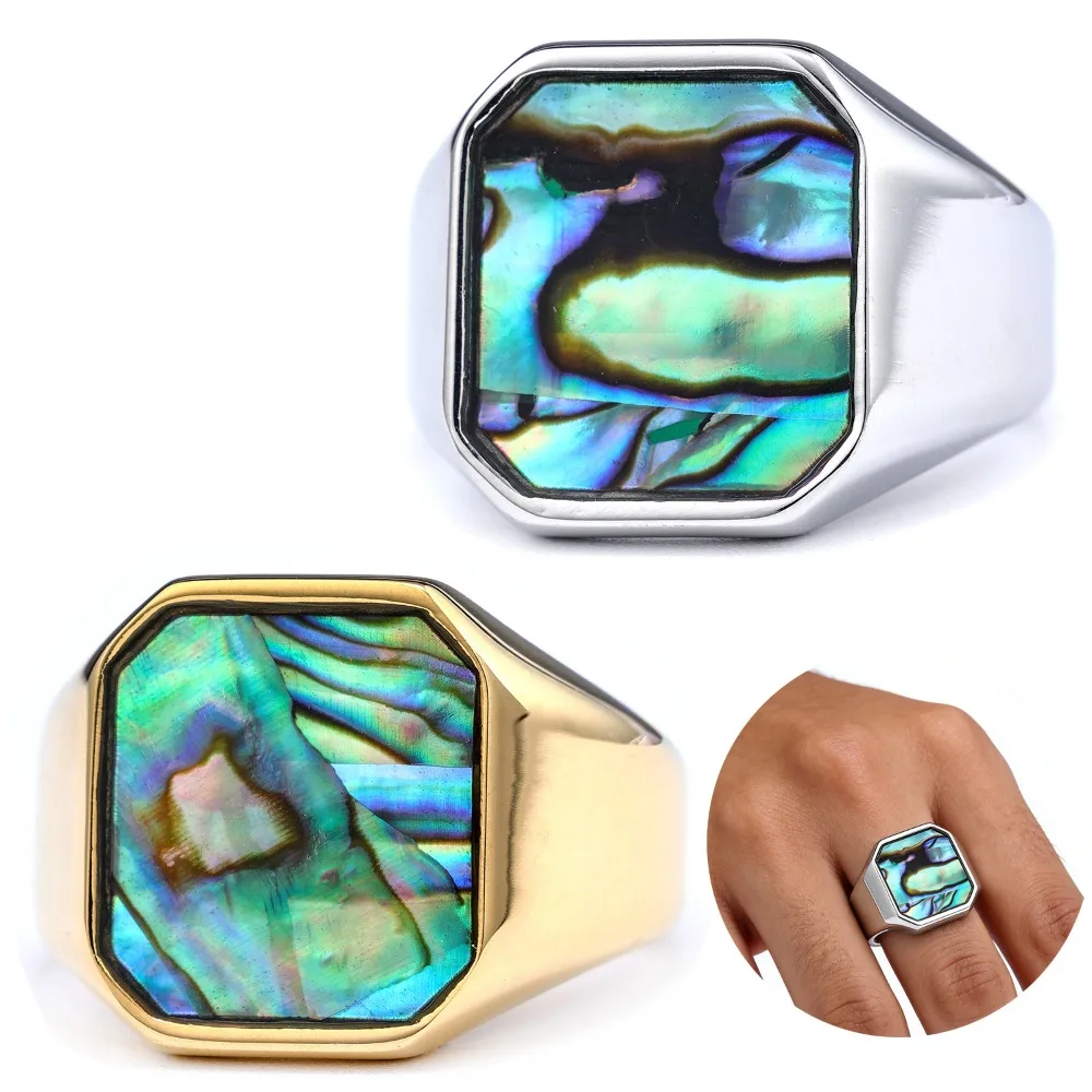 

Vintage Light Luxury Abalone Shell Rings for Men Women Modern Stylish Gold Silver Color Stainless Steel Flowing Light Ring Gifts