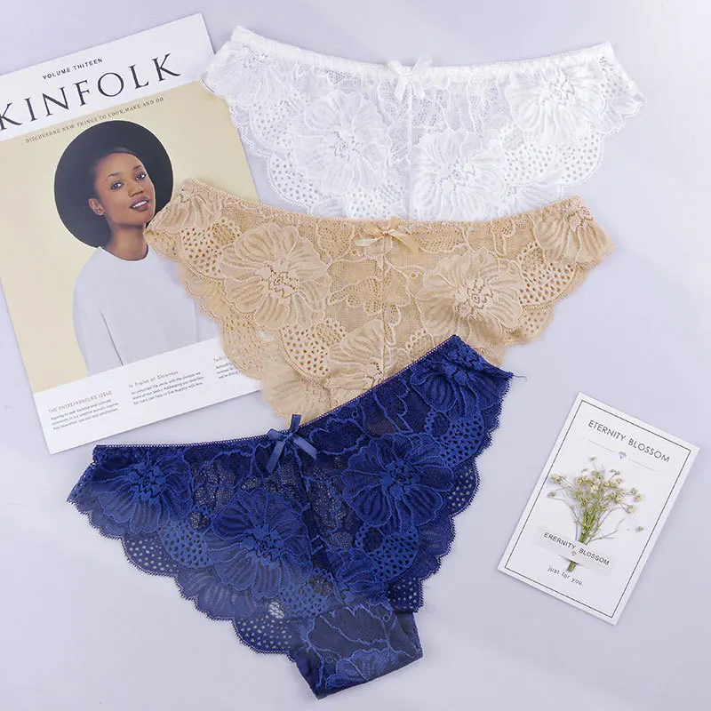 Sexy Embroidery Lace Lady Panties Low-Rise Women's Underpants BreathableCotton Crotch Female Briefs Wrap Buttocks Knickers