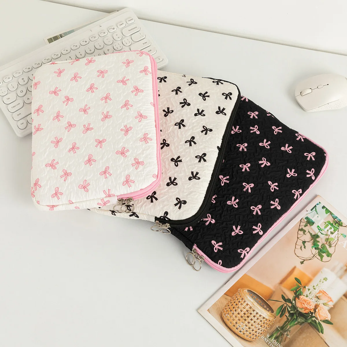 

11-15 Inch Bowknot Tablet Laptop Bag - Large Capacity Tablet Sleeve for Ipad Apple MacBook, Stylish Handbag Notebook Case Bag