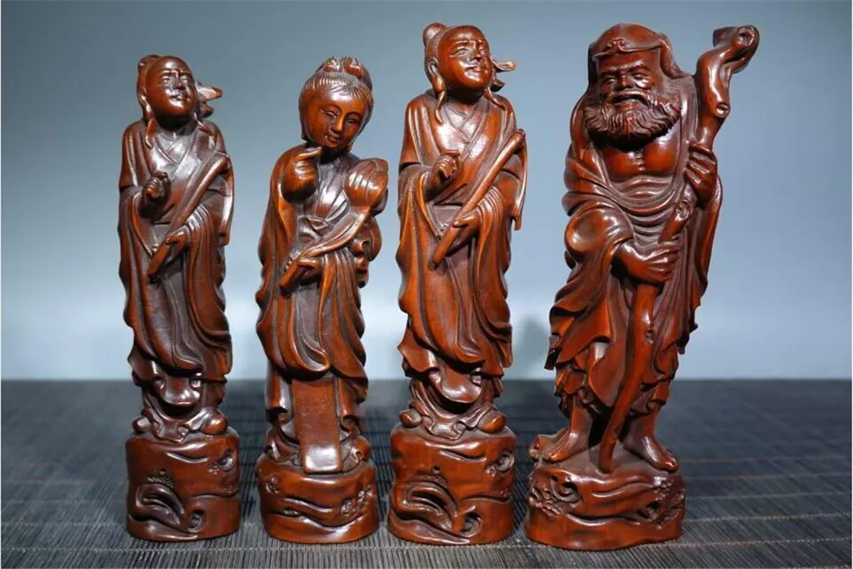 Collection seiko Hand-carved boxwood Eight immortals household desktop decoration crafts statue a set