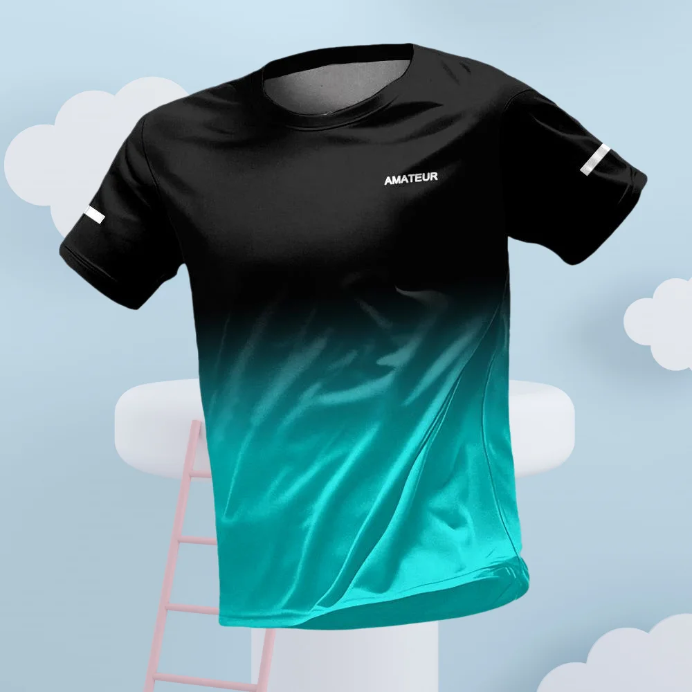 

Men's Outdoor Sports Running T-shirt, Gradient Print, Comfortable, Quick-Dry, Short-Sleeve, Unisex Top