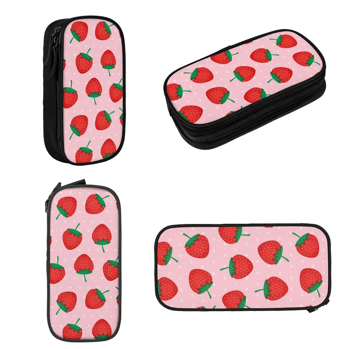 Pink Summer Strawberries Print Pencil Cases Large Capacity Pen Bags Pen Box Pencil Pouch For Boys Girls Stationery School Office