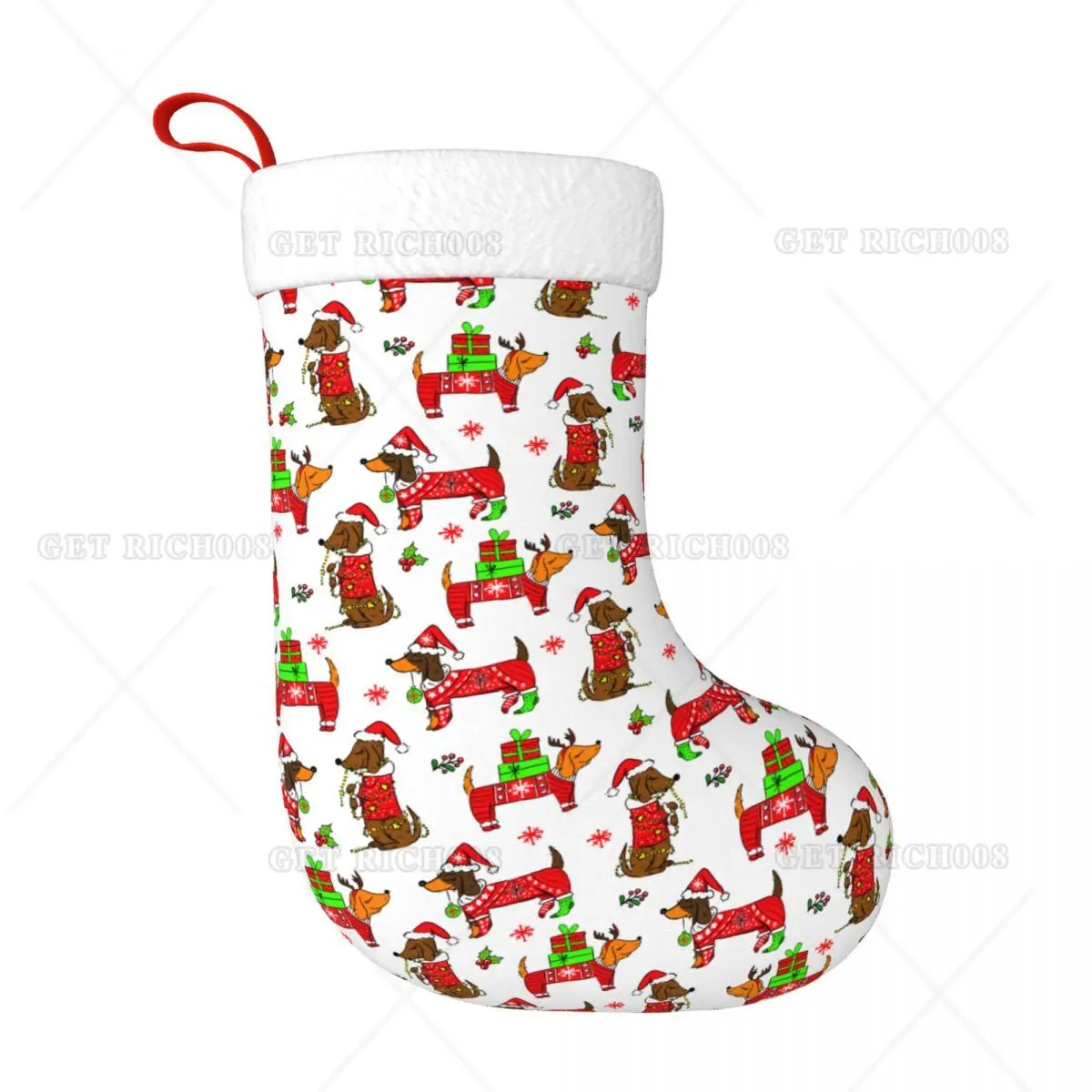 Merry Christmas Dachshund Dogs Pattern Hanging Stocking Xmas Fireplace Decor for Family Holiday Home Gift Bags