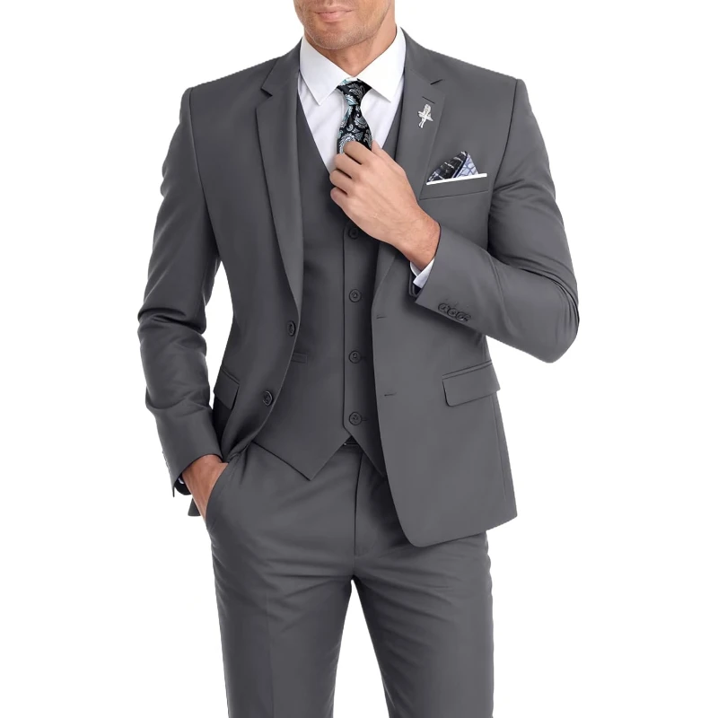 

Мужской костюм-тройка Slim Fit для жениха и свидетелей, с двумя пуговицами, комплект: пиджак, жилет, брюки. Отличный выбор для подарка.