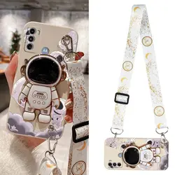 G60 Cartoon Astronaut Silicone Holder Phone Case For Motorola Moto G60 G62 G54 G22 G84 G30 G60S G40F G42 G72 G34 G24 G13 Cover