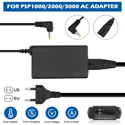 EU-US-Stecker AC-Ladegerät-Adapter für PSP-Ladegerät, Netzkabel, kompatibel mit Sony PlayStation PSP 1000 2000 3000-Serie
