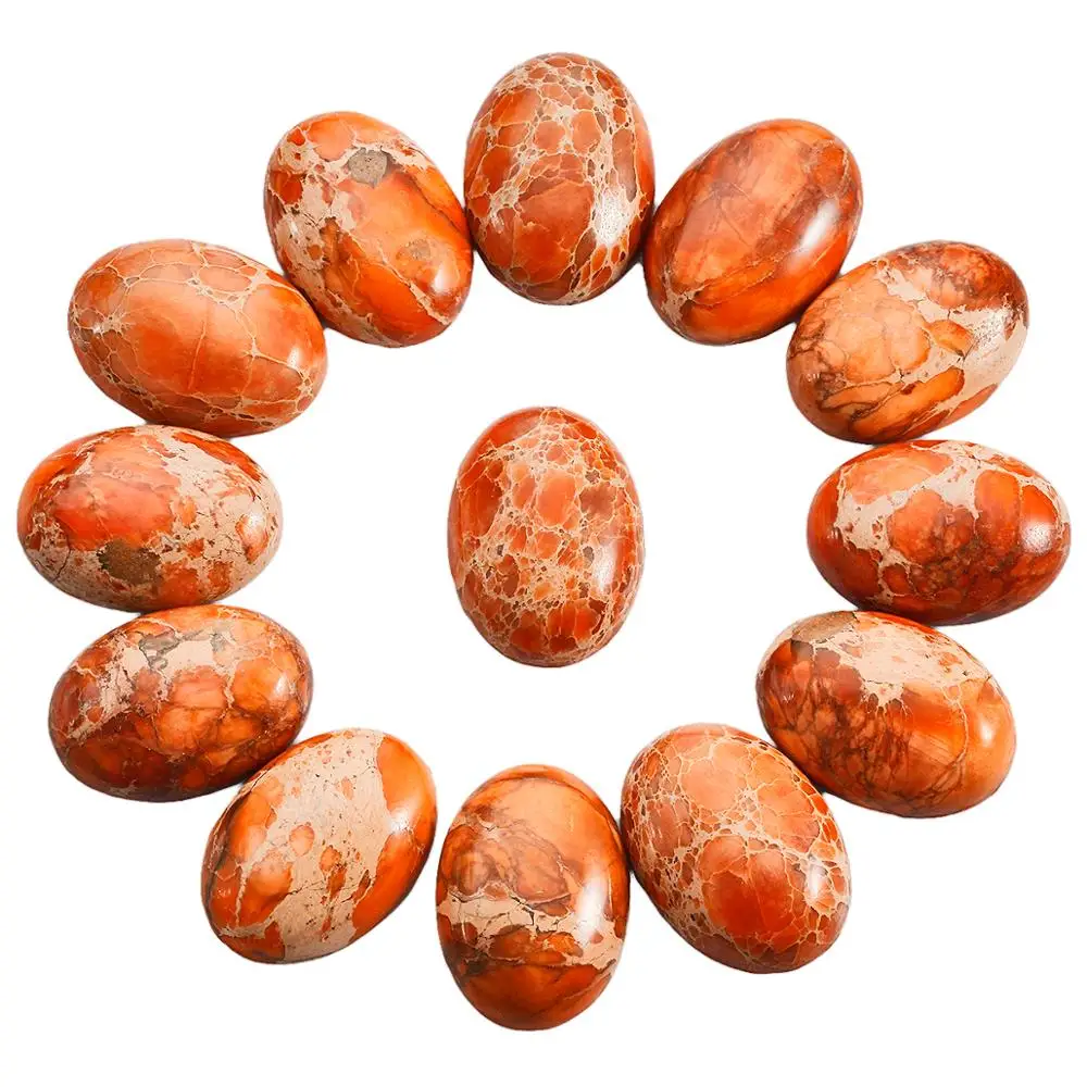 

TUMBEELLUWA 1Lot (5Pc) Orange Sea Sediment Jasper Oval Stone Cabochons Flatback Semi-precious CAB for Jewelry Making,18x25mm