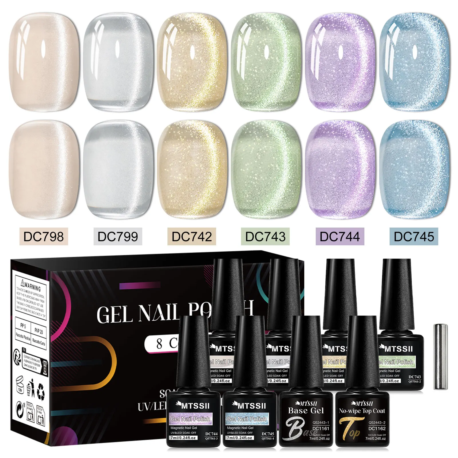 8 stücke Gelee Glas Perle Katze Magnetische Gel Nagellack Set Mit Magnet Stick Basis Gel Top Mantel Semi Permanent tränken Off UV Gel Kit