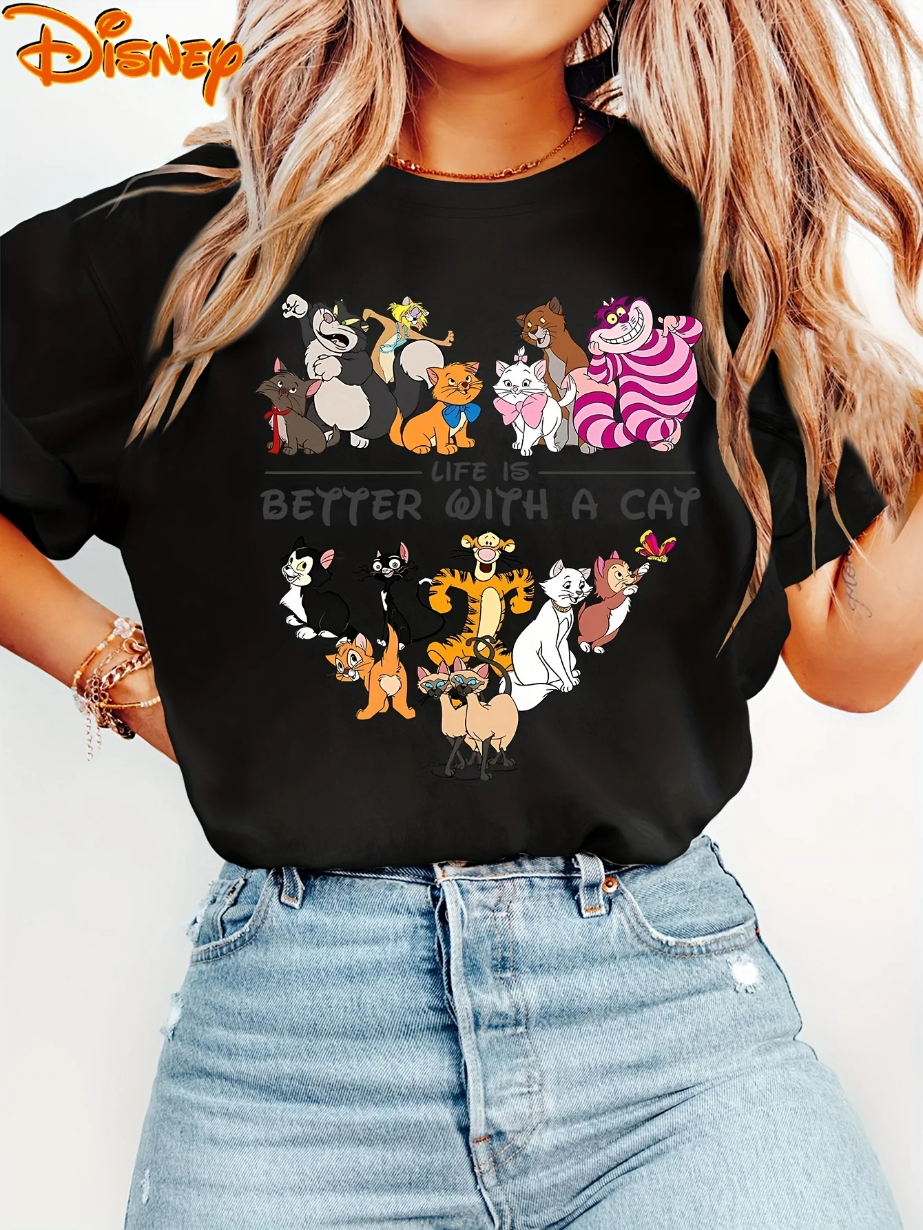 Camiseta oficial de Disney para mujer, camiseta rosa Pastel Vintage, camiseta informal rosa suave para amantes de los gatos, trajes de vacaciones diarios