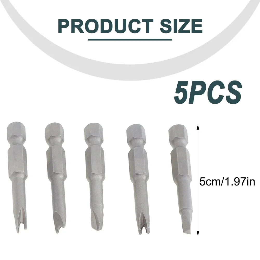 5pcs 50mm/1.96Inch Hex Shank Screwdriver Bits Set Special U Y Triangle Three Four Point Shapes Batch Head Set