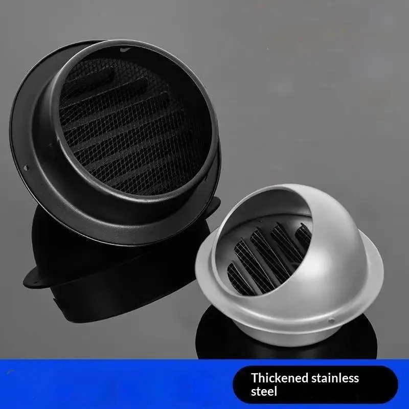 [L] 1Pcs Stainless Steel Black Exhaust Hood Wall Vent Cap 70-150mm With Built-in Fine Mesh Air Vent Outlet Grille Louvres