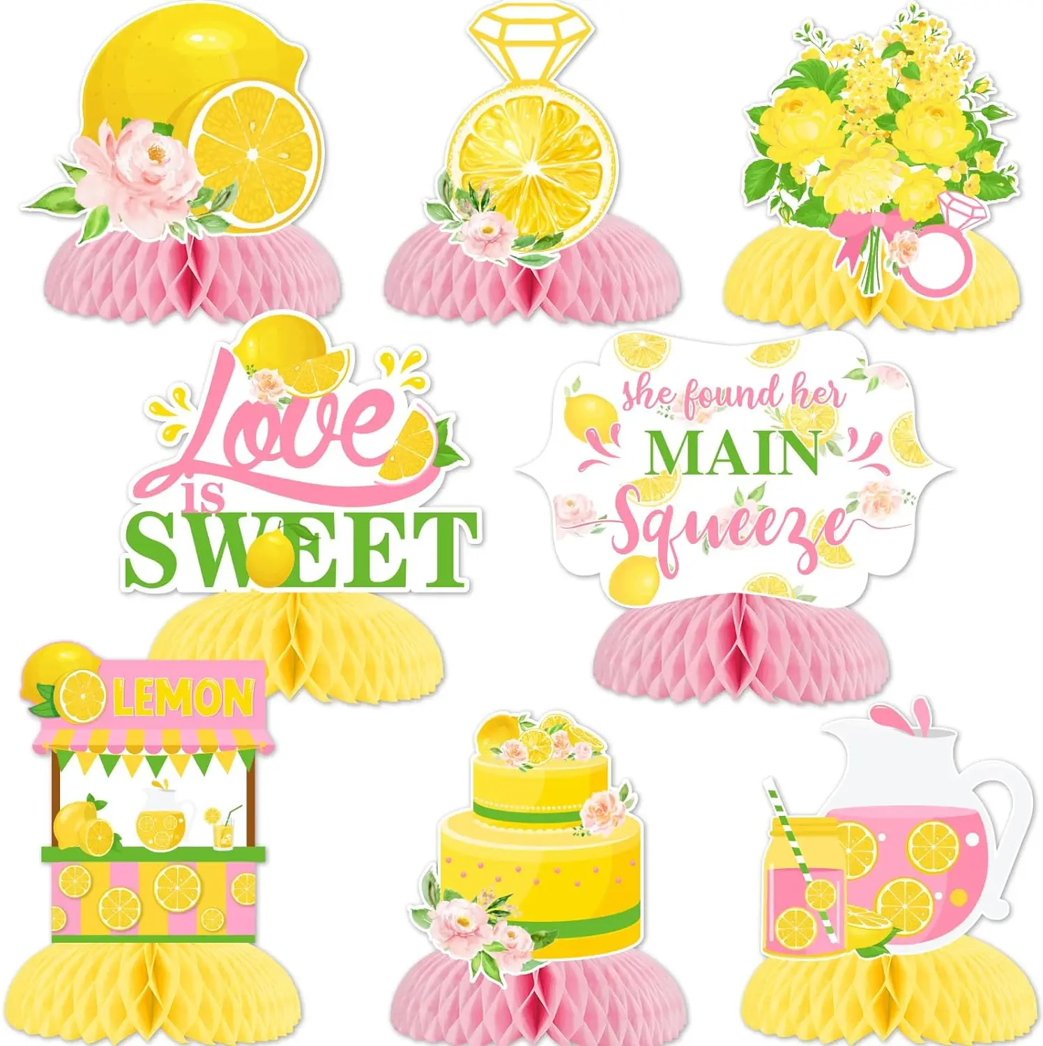 She Found Her Main Squeeze Lemon Bridal Shower Honeycomb Centerpiece for Summer Spring Wedding Engagement Bachelorette Party