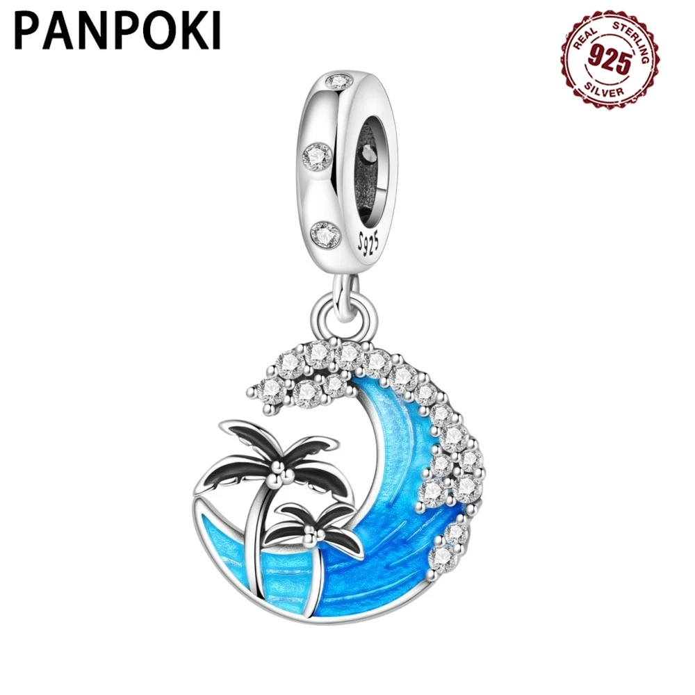 

PANPOKI 925 Sterling Silver Summer Seaside Wave Pendant Beads Original Pendants Bracelet Charms Jewelry Party DIY Trendy Gifts