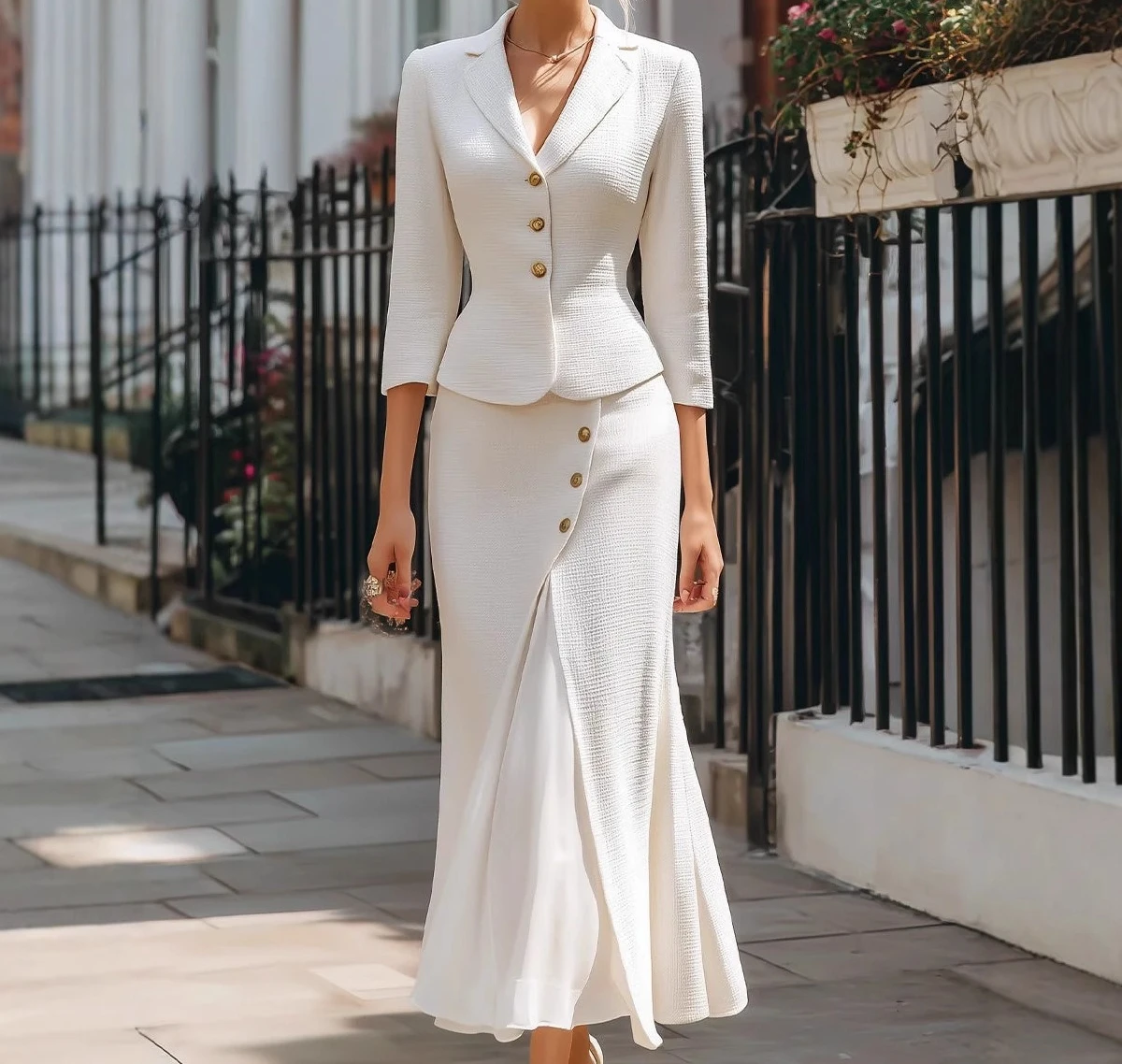 

2025 Women's Autumn and Winter Solid Color Single Breasted Seven Quarter Sleeve Small Suit Long Skirt Split Half Skirt Set