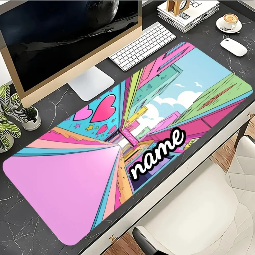 CIFbuy Cartoon City Graffiti Heart Star Desk Mat, Rubber Base Non‑Slip Large Pad for Desktop Home Decor Present