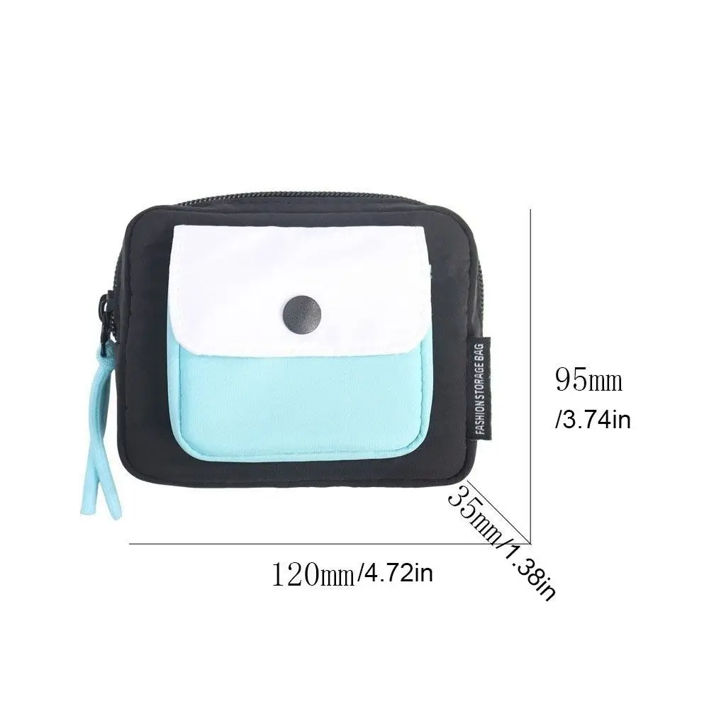 Simple Contrast Color Canvas Coin Purse Square Zipper Earphone Bag Korean Style Lightweight Mini Storage Bag Outdoor