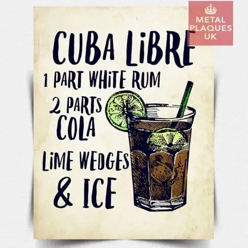 1p,CUBA LIBRE RECIPE Rum Cocktail SIGN METAL PLAQUE кухонный бар кафе человек пещера подарок